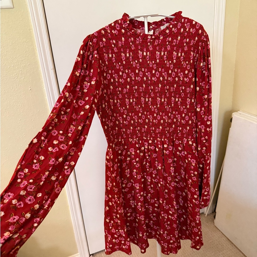 Gianni Bini Red Smocked Sundress with Mock Neck